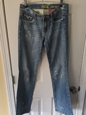 Vigoss Light Blue Straight Leg Jeans w/ Paint-Splatter & Distress Look- Size 5/6